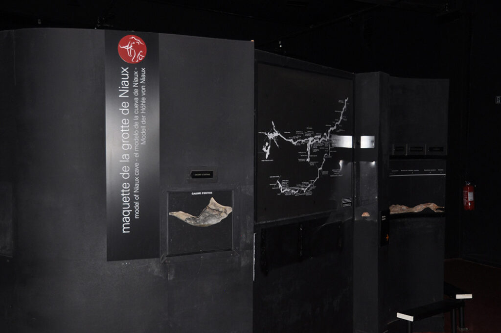 Photographie d'un panneau marquant un sujet d'exposition. Exemple de signalétique installée à l'occasion du rafraichissement de la signalétique du Musée de la préhistoire.